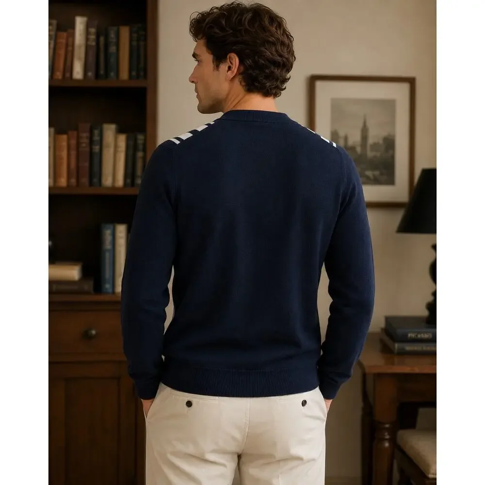 Quiet Luxury Sandro Paris Mens 100% Wool Navy Striped Cardigan Minimalist Preppy